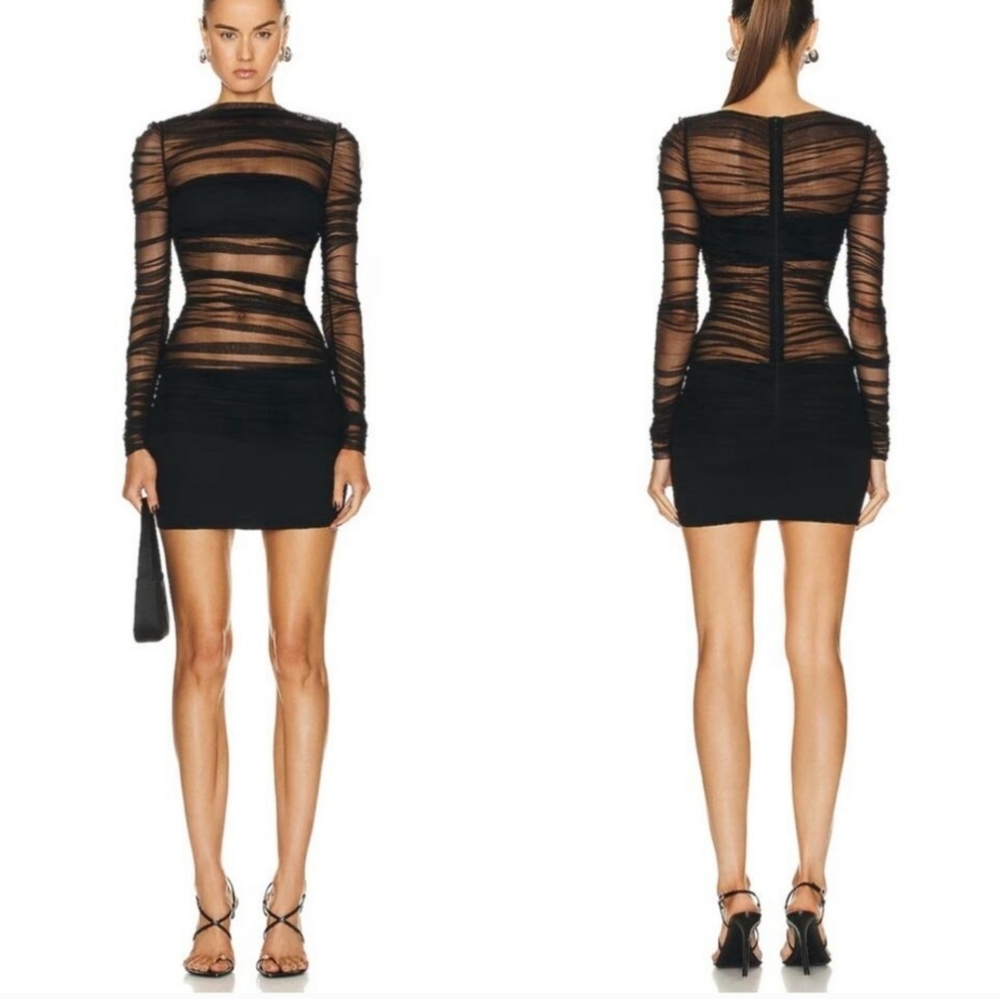 Christopher Esber Semblance Tulle Overlay Mini Dress Black Mesh Size 6 N… - Picture 9 of 12